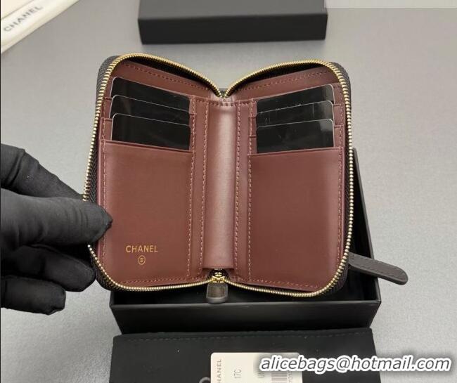 Inexpensive Chanel Zipped Short Wallet in Lambskin Leather AP4652 Black/Gold 2026