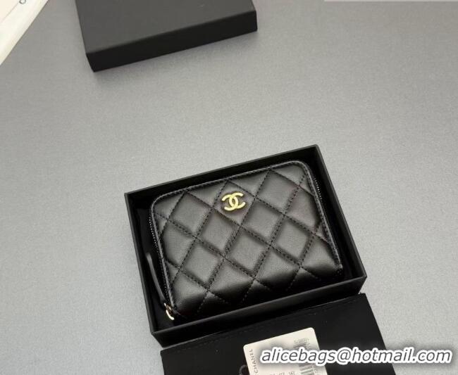 Inexpensive Chanel Zipped Short Wallet in Lambskin Leather AP4652 Black/Gold 2026