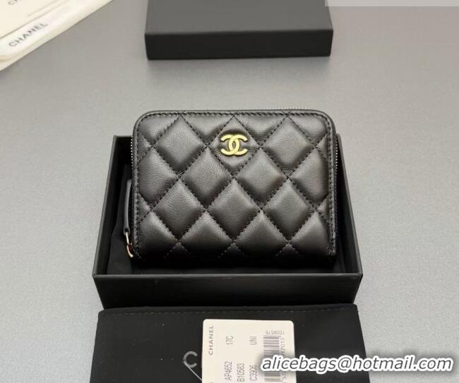 Inexpensive Chanel Zipped Short Wallet in Lambskin Leather AP4652 Black/Gold 2026