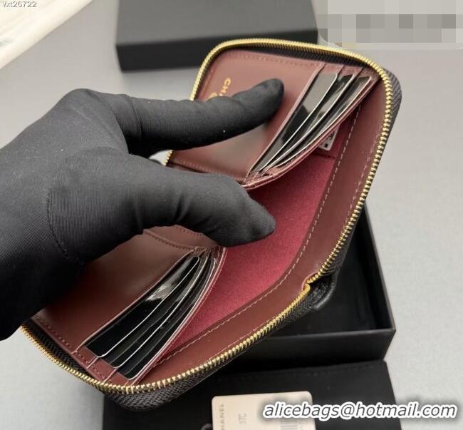 Inexpensive Chanel Zipped Short Wallet in Lambskin Leather AP4652 Black/Gold 2026