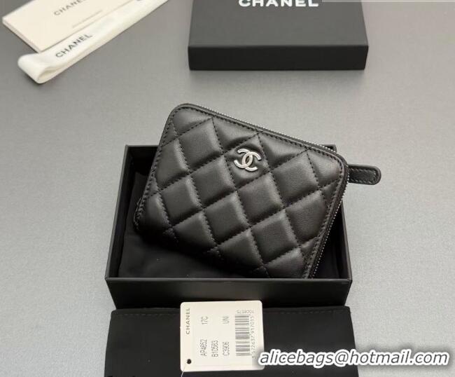 Traditional Specials Chanel Zipped Short Wallet in Lambskin Leather AP4652 Black/Silver 2026
