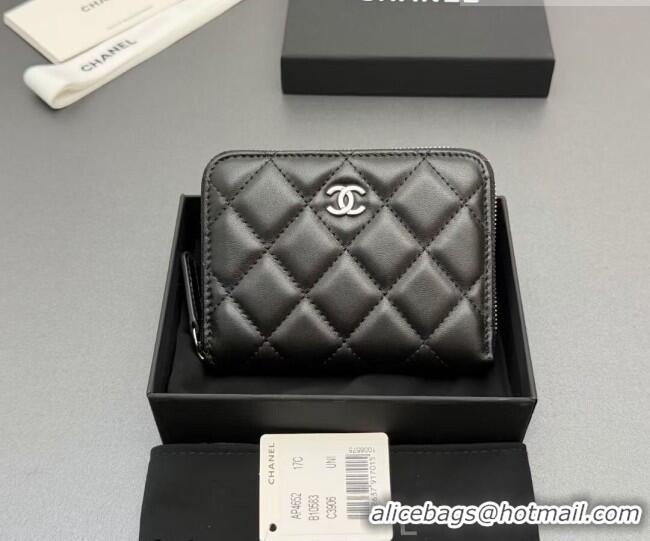 Traditional Specials Chanel Zipped Short Wallet in Lambskin Leather AP4652 Black/Silver 2026