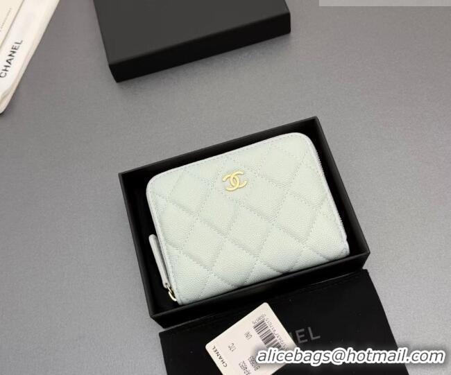 Well Crafted Chanel Zipped Short Wallet in Grained Leather AP4652 Pale Blue 2026