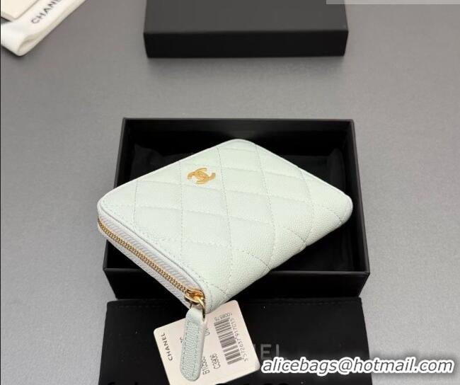 Well Crafted Chanel Zipped Short Wallet in Grained Leather AP4652 Pale Blue 2026