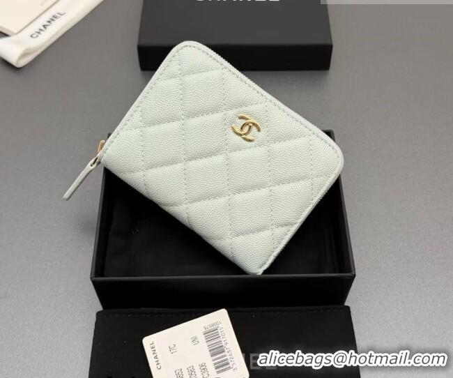 Well Crafted Chanel Zipped Short Wallet in Grained Leather AP4652 Pale Blue 2026