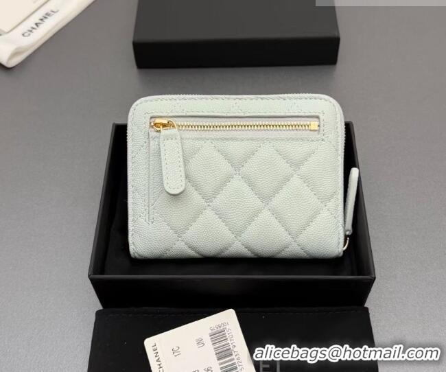 Well Crafted Chanel Zipped Short Wallet in Grained Leather AP4652 Pale Blue 2026