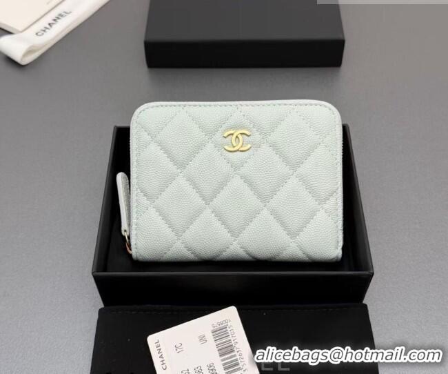 Well Crafted Chanel Zipped Short Wallet in Grained Leather AP4652 Pale Blue 2026