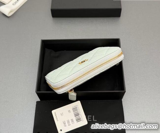 Well Crafted Chanel Zipped Short Wallet in Grained Leather AP4652 Pale Blue 2026