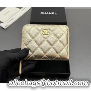 New Design Chanel Zipped Short Wallet in Grained Leather AP4652 Gold 2026