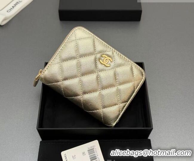 New Design Chanel Zipped Short Wallet in Grained Leather AP4652 Gold 2026