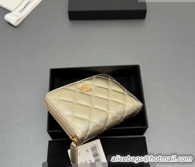 New Design Chanel Zipped Short Wallet in Grained Leather AP4652 Gold 2026