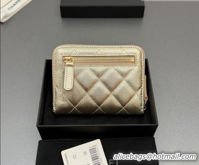 New Design Chanel Zipped Short Wallet in Grained Leather AP4652 Gold 2026