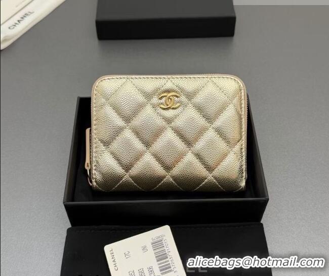 New Design Chanel Zipped Short Wallet in Grained Leather AP4652 Gold 2026