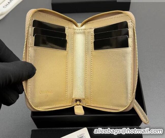 New Design Chanel Zipped Short Wallet in Grained Leather AP4652 Gold 2026