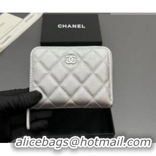 Luxury Cheap Chanel Zipped Short Wallet in Grained Leather AP4652 Silver 2026