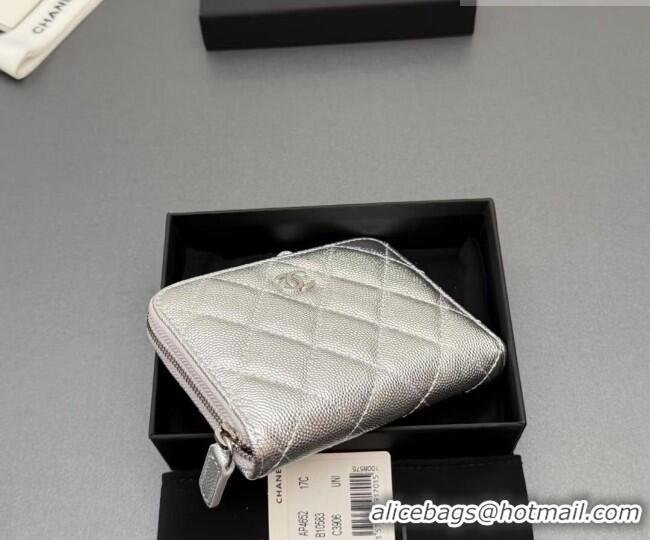 Luxury Cheap Chanel Zipped Short Wallet in Grained Leather AP4652 Silver 2026