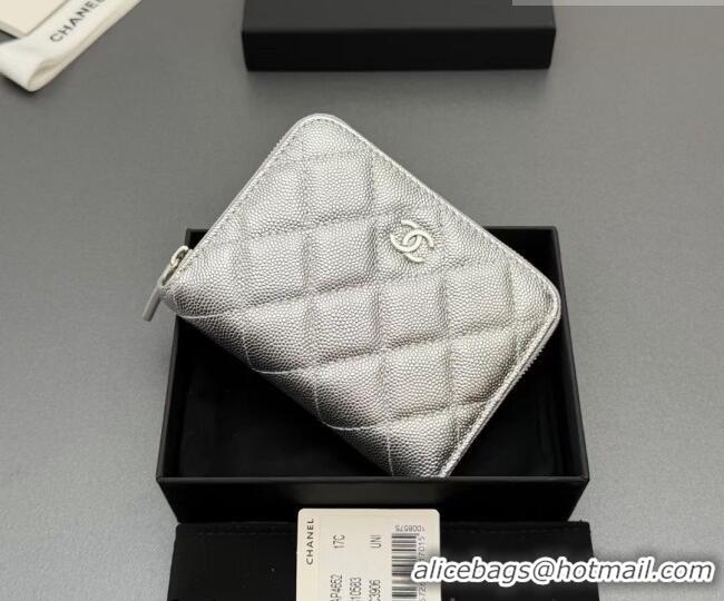 Luxury Cheap Chanel Zipped Short Wallet in Grained Leather AP4652 Silver 2026