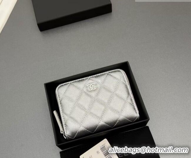 Luxury Cheap Chanel Zipped Short Wallet in Grained Leather AP4652 Silver 2026