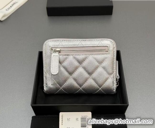 Luxury Cheap Chanel Zipped Short Wallet in Grained Leather AP4652 Silver 2026