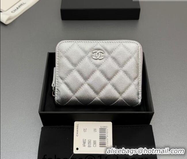 Luxury Cheap Chanel Zipped Short Wallet in Grained Leather AP4652 Silver 2026