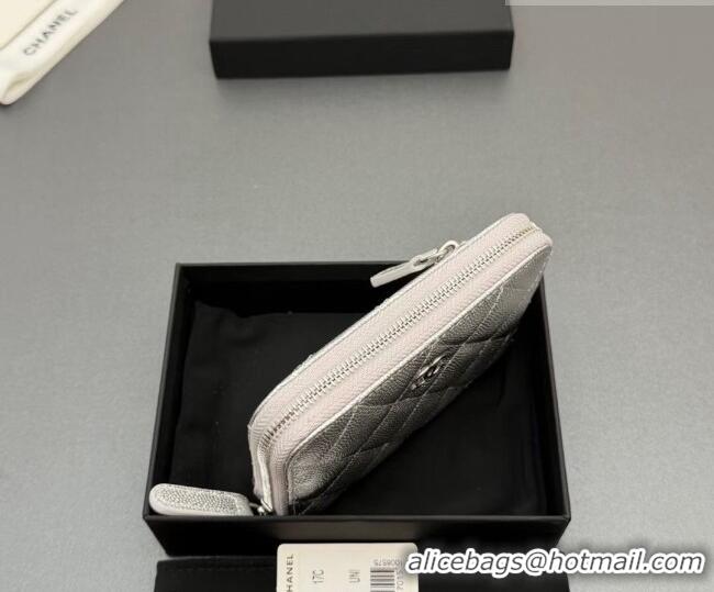 Luxury Cheap Chanel Zipped Short Wallet in Grained Leather AP4652 Silver 2026
