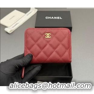 Free Shipping Discount Chanel Zipped Short Wallet in Grained Leather AP4652 Dark Red 2026