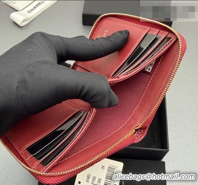 Free Shipping Discount Chanel Zipped Short Wallet in Grained Leather AP4652 Dark Red 2026