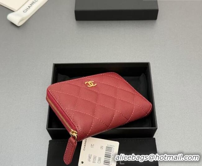 Free Shipping Discount Chanel Zipped Short Wallet in Grained Leather AP4652 Dark Red 2026