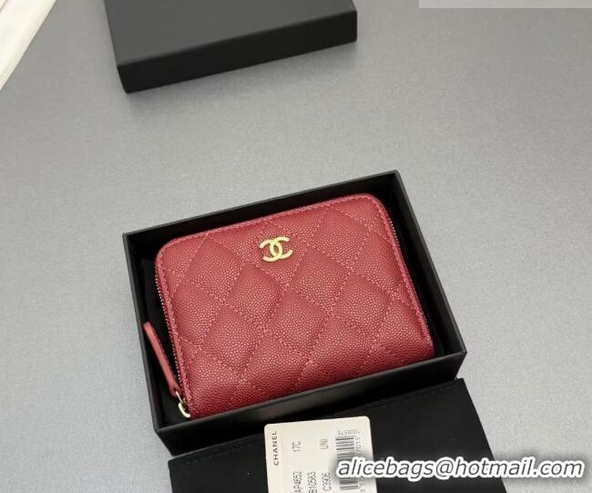 Free Shipping Discount Chanel Zipped Short Wallet in Grained Leather AP4652 Dark Red 2026