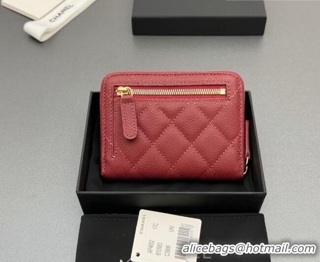 Free Shipping Discount Chanel Zipped Short Wallet in Grained Leather AP4652 Dark Red 2026