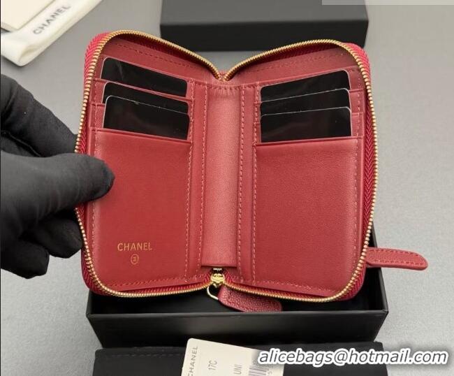 Free Shipping Discount Chanel Zipped Short Wallet in Grained Leather AP4652 Dark Red 2026