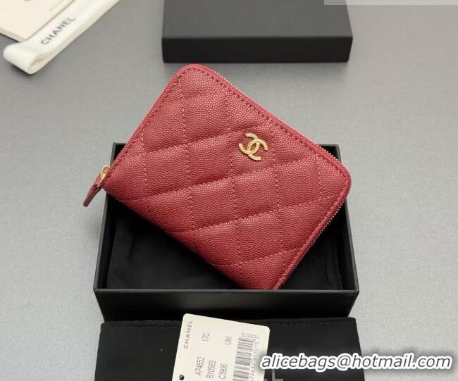 Free Shipping Discount Chanel Zipped Short Wallet in Grained Leather AP4652 Dark Red 2026