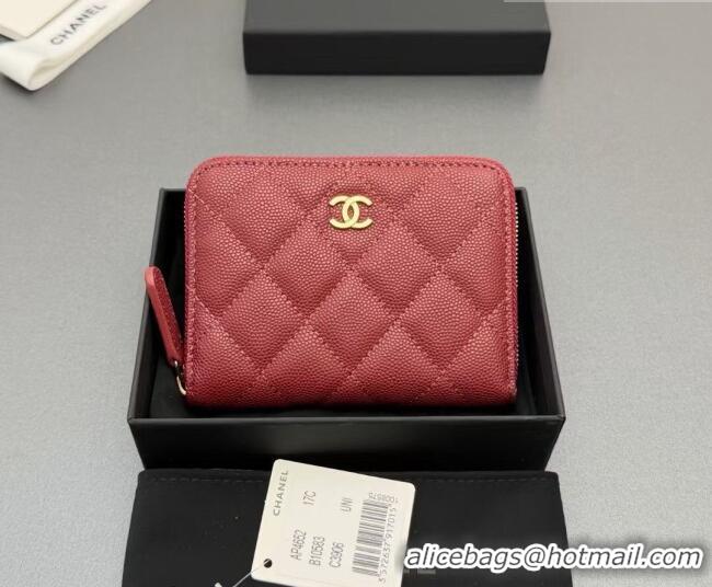 Free Shipping Discount Chanel Zipped Short Wallet in Grained Leather AP4652 Dark Red 2026