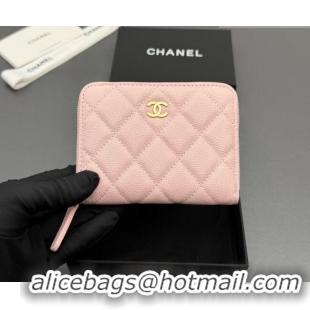 Hot Style Chanel Zipped Short Wallet in Grained Leather AP4652 Light Pink 2026