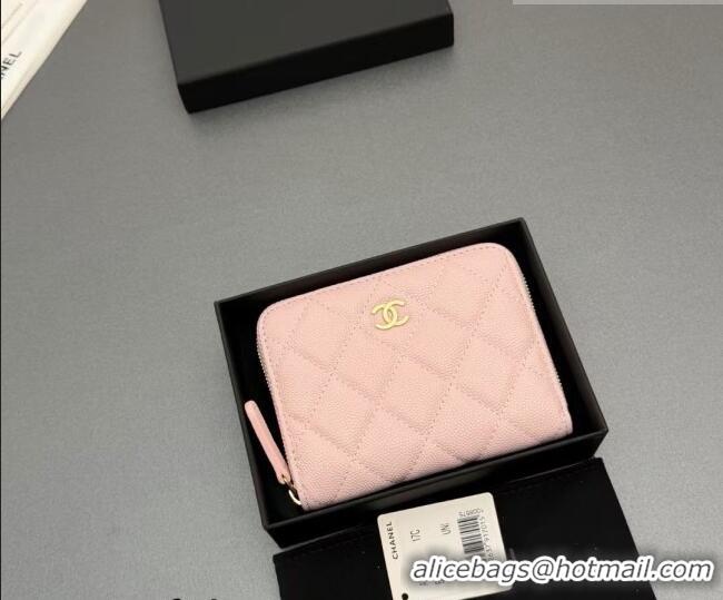 Hot Style Chanel Zipped Short Wallet in Grained Leather AP4652 Light Pink 2026