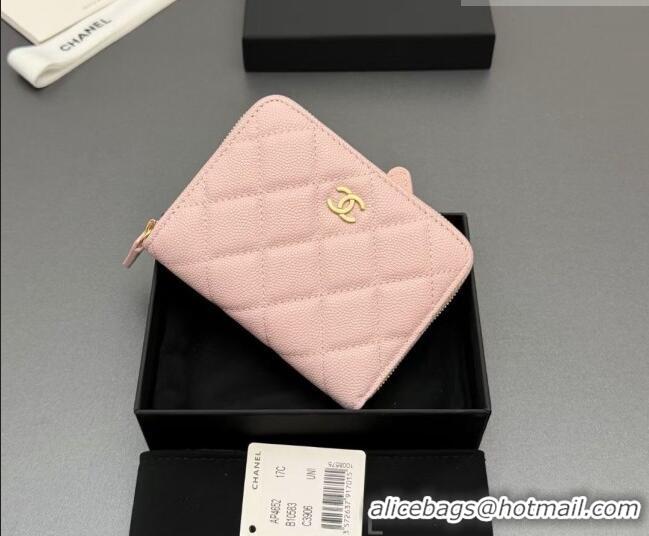 Hot Style Chanel Zipped Short Wallet in Grained Leather AP4652 Light Pink 2026