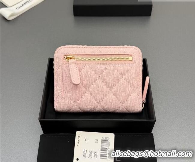 Hot Style Chanel Zipped Short Wallet in Grained Leather AP4652 Light Pink 2026