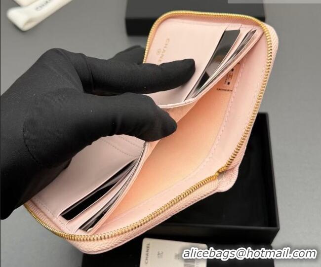 Hot Style Chanel Zipped Short Wallet in Grained Leather AP4652 Light Pink 2026