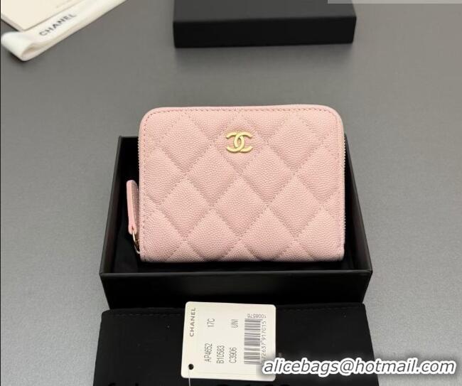 Hot Style Chanel Zipped Short Wallet in Grained Leather AP4652 Light Pink 2026