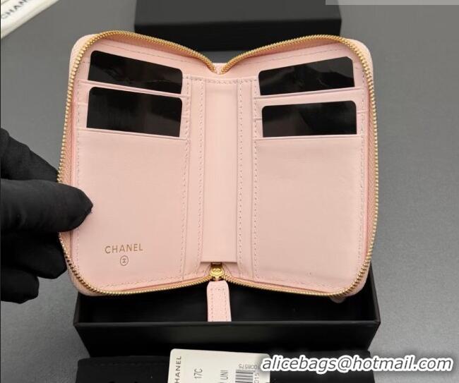 Hot Style Chanel Zipped Short Wallet in Grained Leather AP4652 Light Pink 2026