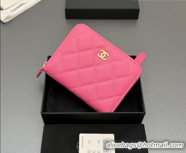 Top Grade Chanel Zipped Short Wallet in Grained Leather AP4652 Dark Pink 2026
