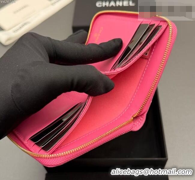 Top Grade Chanel Zipped Short Wallet in Grained Leather AP4652 Dark Pink 2026