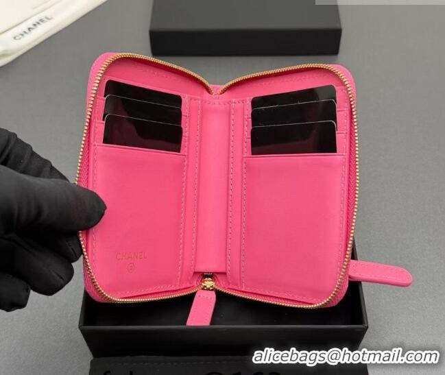 Top Grade Chanel Zipped Short Wallet in Grained Leather AP4652 Dark Pink 2026