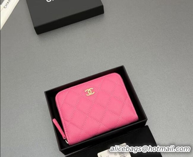 Top Grade Chanel Zipped Short Wallet in Grained Leather AP4652 Dark Pink 2026
