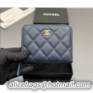 Reasonable Price Chanel Zipped Short Wallet in Grained Leather AP4652 Navy Blue 2026