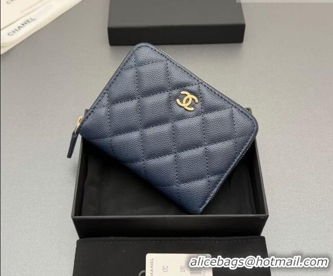 Reasonable Price Chanel Zipped Short Wallet in Grained Leather AP4652 Navy Blue 2026