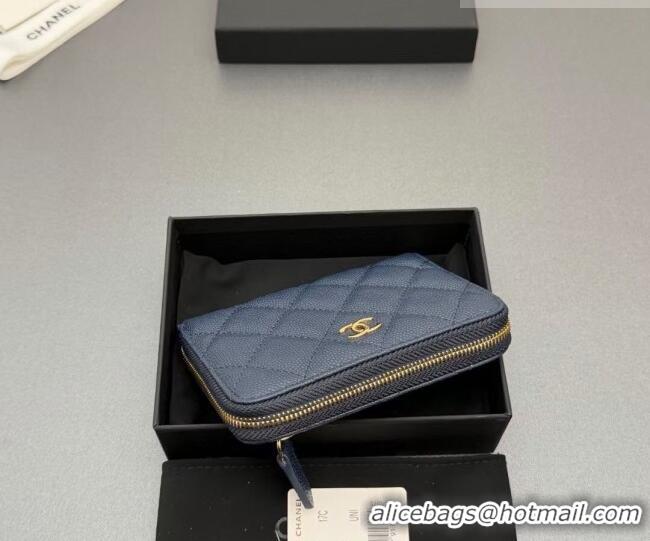 Reasonable Price Chanel Zipped Short Wallet in Grained Leather AP4652 Navy Blue 2026