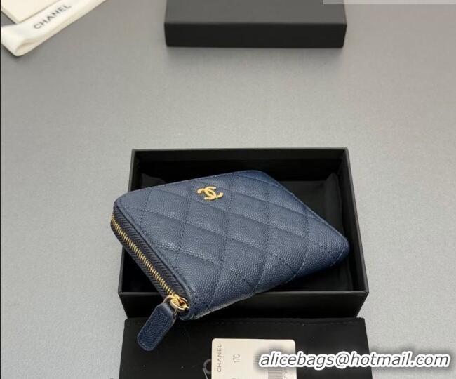 Reasonable Price Chanel Zipped Short Wallet in Grained Leather AP4652 Navy Blue 2026