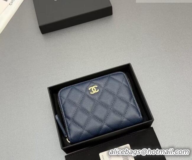 Reasonable Price Chanel Zipped Short Wallet in Grained Leather AP4652 Navy Blue 2026