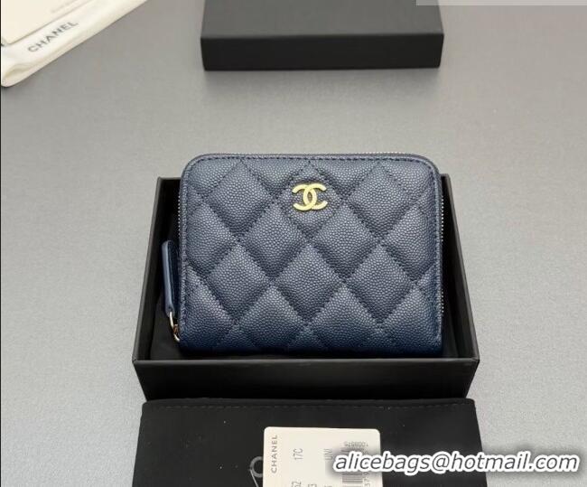 Reasonable Price Chanel Zipped Short Wallet in Grained Leather AP4652 Navy Blue 2026